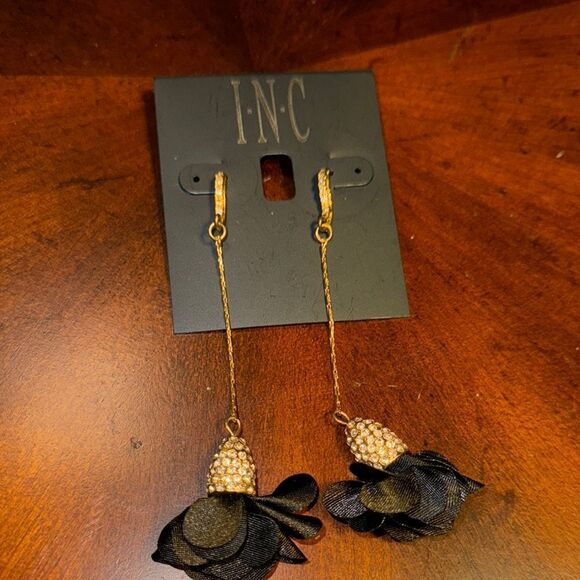 INC International Concepts Gold and Black Glamorous Earrings - Picture 1 of 3